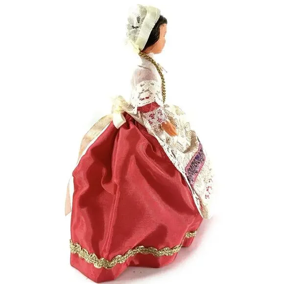 Vintage 6” European Folk Costume Doll Lace Shawl Gold Cross Red Skirt - Picture 4 of 8